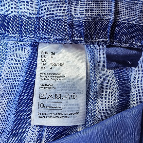 H&M Linen Blend Shorts Women's Blue White Striped Zip Button 3.5" In Size 4 - Picture 7 of 9